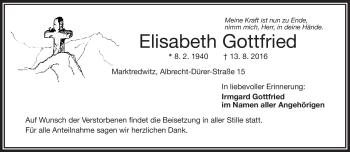 Traueranzeige von Elisabeth Gottfried von Frankenpost