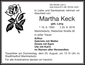 Traueranzeige von Martha Keck von Frankenpost