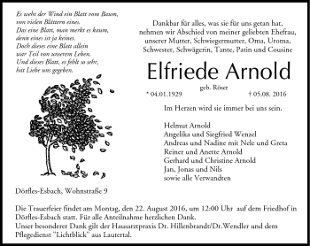 Traueranzeige von Elfriede Arnold von Neue Presse Coburg