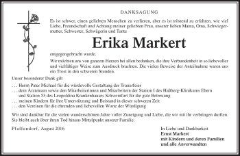 Traueranzeige von Erika Markert von Neue Presse Coburg