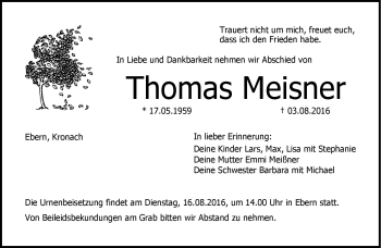 Traueranzeige von Thomas Meisner von Neue Presse Coburg