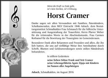 Traueranzeige von Horst Cramer von Südthüringer Presse