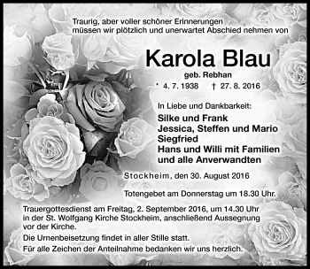 Traueranzeige von Karola Blau von Neue Presse Coburg