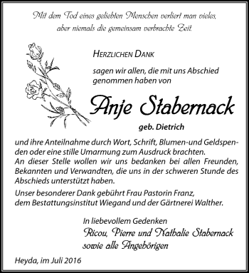 Traueranzeige von Antje Stabernack von Südthüringer Presse