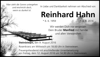 Traueranzeige von Reinhard Hahn von Neue Presse Coburg