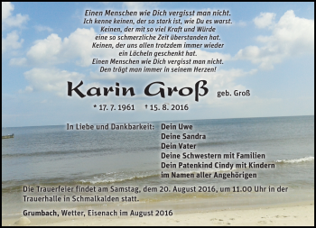 Traueranzeige von Karin Groß von Südthüringer Presse