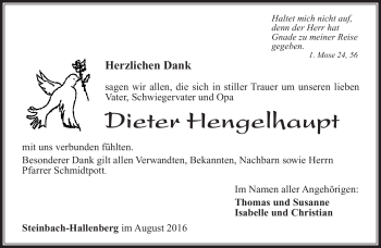 Traueranzeige von Dieter Hengelhaupt von Südthüringer Presse