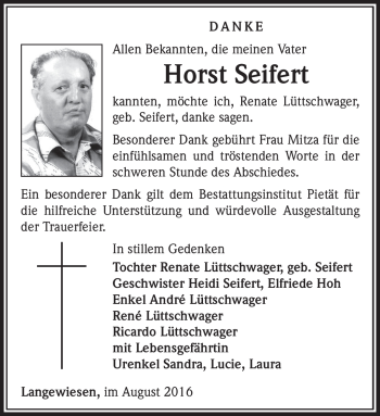 Traueranzeige von Horst Seifert von Südthüringer Presse