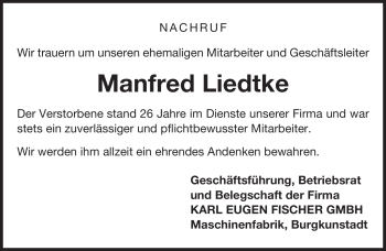 Traueranzeige von Manfred Liedtke von Neue Presse Coburg