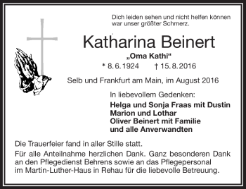 Traueranzeige von Katharina Beinert von Frankenpost