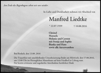 Traueranzeige von Manfred Liedtke von Neue Presse Coburg