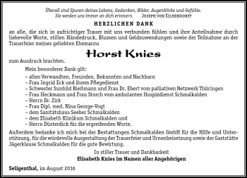 Traueranzeige von Horst Knies von Südthüringer Presse