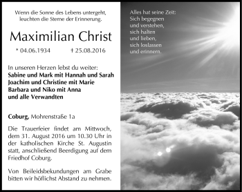 Traueranzeige von Maximilian Christ von Neue Presse Coburg