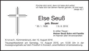 Traueranzeige von Else Seuß von Neue Presse Coburg