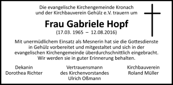 Traueranzeige von Gabriele Hopf von Neue Presse Coburg