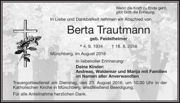 Traueranzeige von Berta Trautmann von Frankenpost