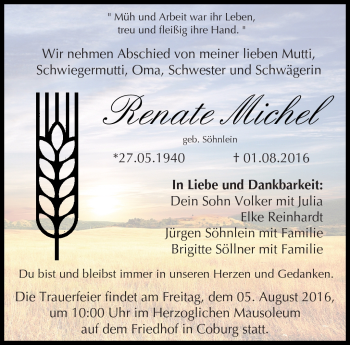 Traueranzeige von Renate Michel von Neue Presse Coburg