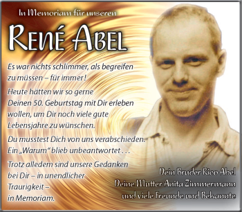 Traueranzeige von Rene Abel von Südthüringer Presse