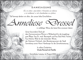 Traueranzeige von Anneliese Dressel von Südthüringer Presse