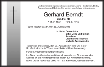 Traueranzeige von Gerhard Berndt von Frankenpost