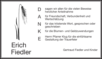 Traueranzeige von Erich Fiedler von Frankenpost