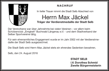 Traueranzeige von Max Jäckel von Frankenpost