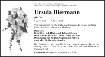 Traueranzeige von Ursula Biermann von Südthüringer Presse
