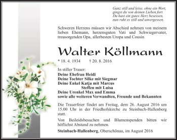 Traueranzeige von Walter Köllmann von Südthüringer Presse