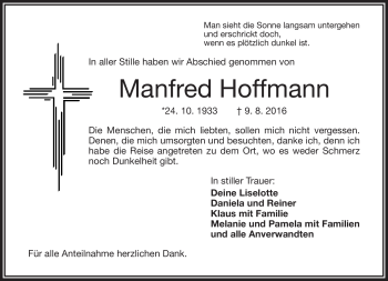 Traueranzeige von Manfred Hoffmann von Frankenpost