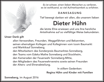 Traueranzeige von Dieter Hühn von Südthüringer Presse