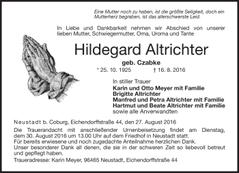 Traueranzeige von Hildegard Altrichter von Neue Presse Coburg