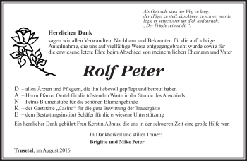 Traueranzeige von Rolf Peter von Südthüringer Presse