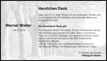 Traueranzeige von Walter Werner von Neue Presse Coburg
