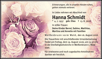Traueranzeige von Hanna Schmidt von Neue Presse Coburg