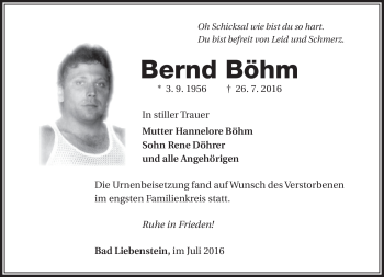 Traueranzeige von Bernd Böhm von Südthüringer Presse