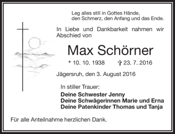 Traueranzeige von Max Schörner von Frankenpost