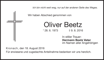 Traueranzeige von Oliver Beetz von Neue Presse Coburg