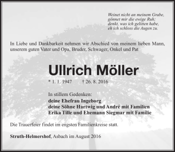 Traueranzeige von Ullrich Möller von Südthüringer Presse