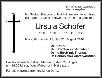 Traueranzeige von Ursula Schöfer von Frankenpost