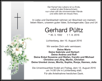 Traueranzeige von Gerhard Pültz von Frankenpost