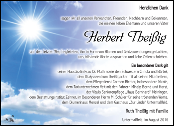 Traueranzeige von Herbert Theißig von Südthüringer Presse