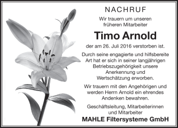 Traueranzeige von Timo Arnold von Südthüringer Presse