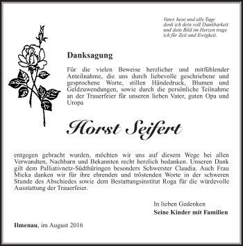 Traueranzeige von Horst Seifert von Südthüringer Presse