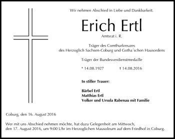 Traueranzeige von Erich Ertl von Neue Presse Coburg