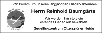 Traueranzeige von Reinhold Baumgärtel von Frankenpost