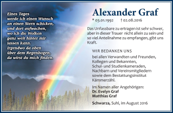 Traueranzeige von Alexander Graf von Südthüringer Presse
