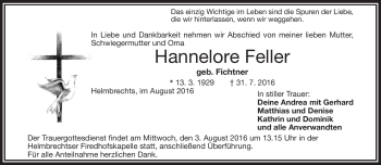 Traueranzeige von Hannelore Feller von Frankenpost