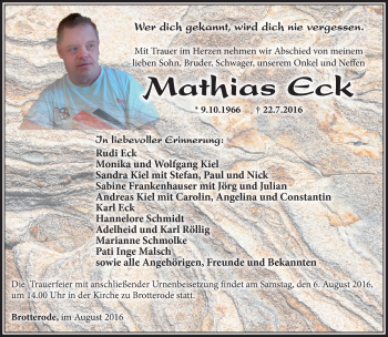 Traueranzeige von Mathias Eck von Südthüringer Presse
