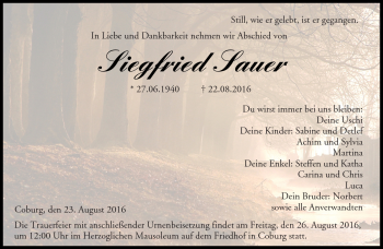 Traueranzeige von Siegfried Sauer von Neue Presse Coburg