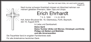 Traueranzeige von Erich Ehrhardt von Frankenpost